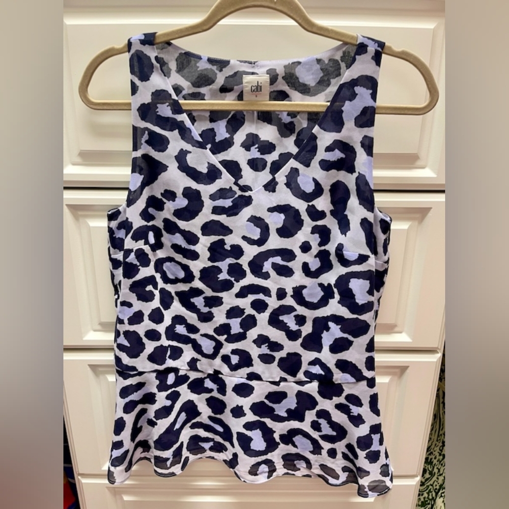 Cabi Sleeveless Leopard Print Top, Lavender and Black